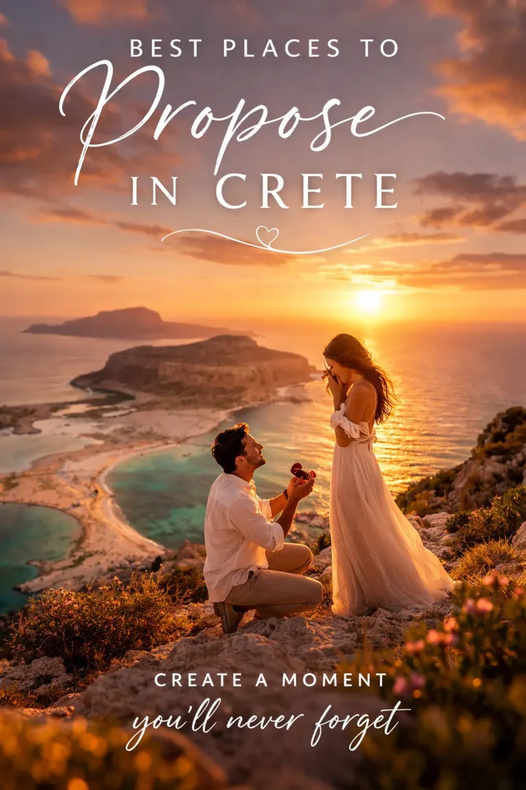 romantic marriage proposal overlooking Balos Lagoon in Crete at sunset