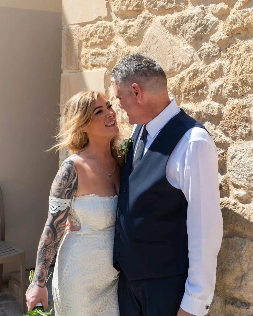 Couple sharing a moment during an intimate wedding in Crete