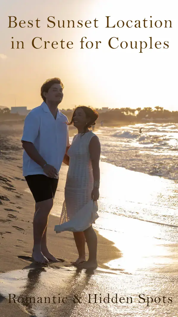 Couple watching the sunset in Crete with warm golden light