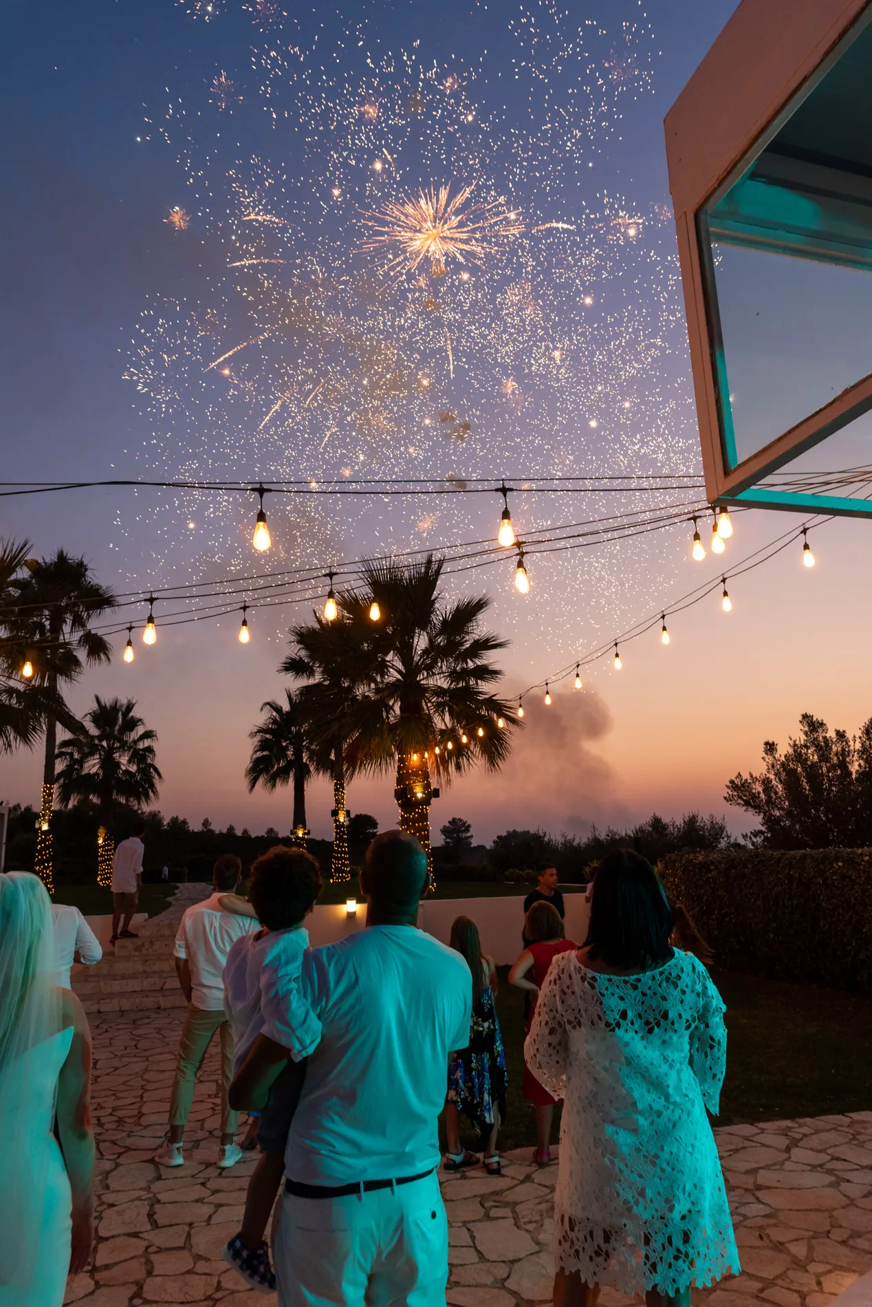 Fireworks during an elopement at Reveli venue in Crete